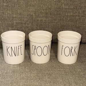RAE DUNN Set of Three White Utensil Holders FORK SPOON KNIFE